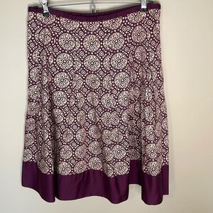 Talbots 6P Purple/Cream Geometric Print Pleated Flare Knee Length Skirt‎ Teacher